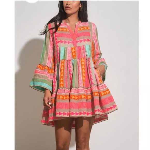 Elan Multicolor Mini Dress in Pink, Orange & Mint - Picture 2 of 9